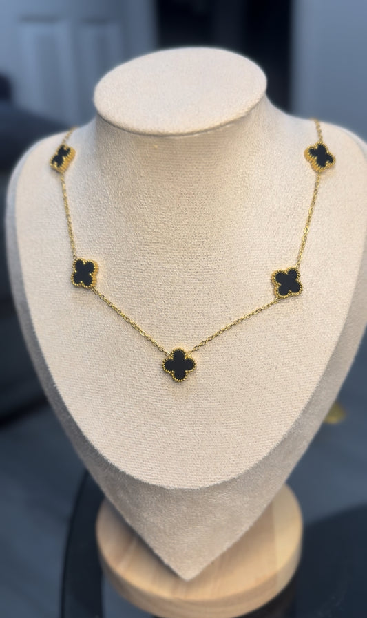 Black and gold 5 motif Clover Necklace
