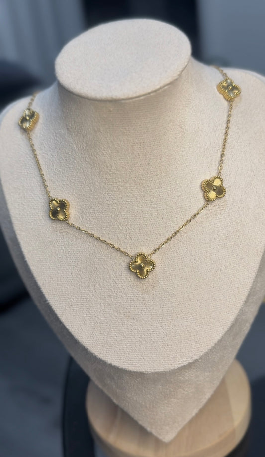 Gold 5 motif Clover Necklace