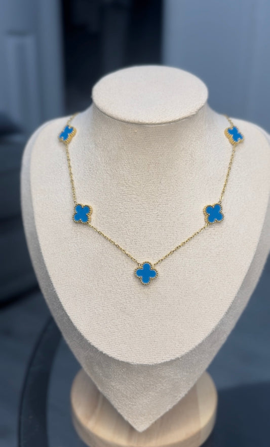 Blue and gold 5 motif Clover Necklace