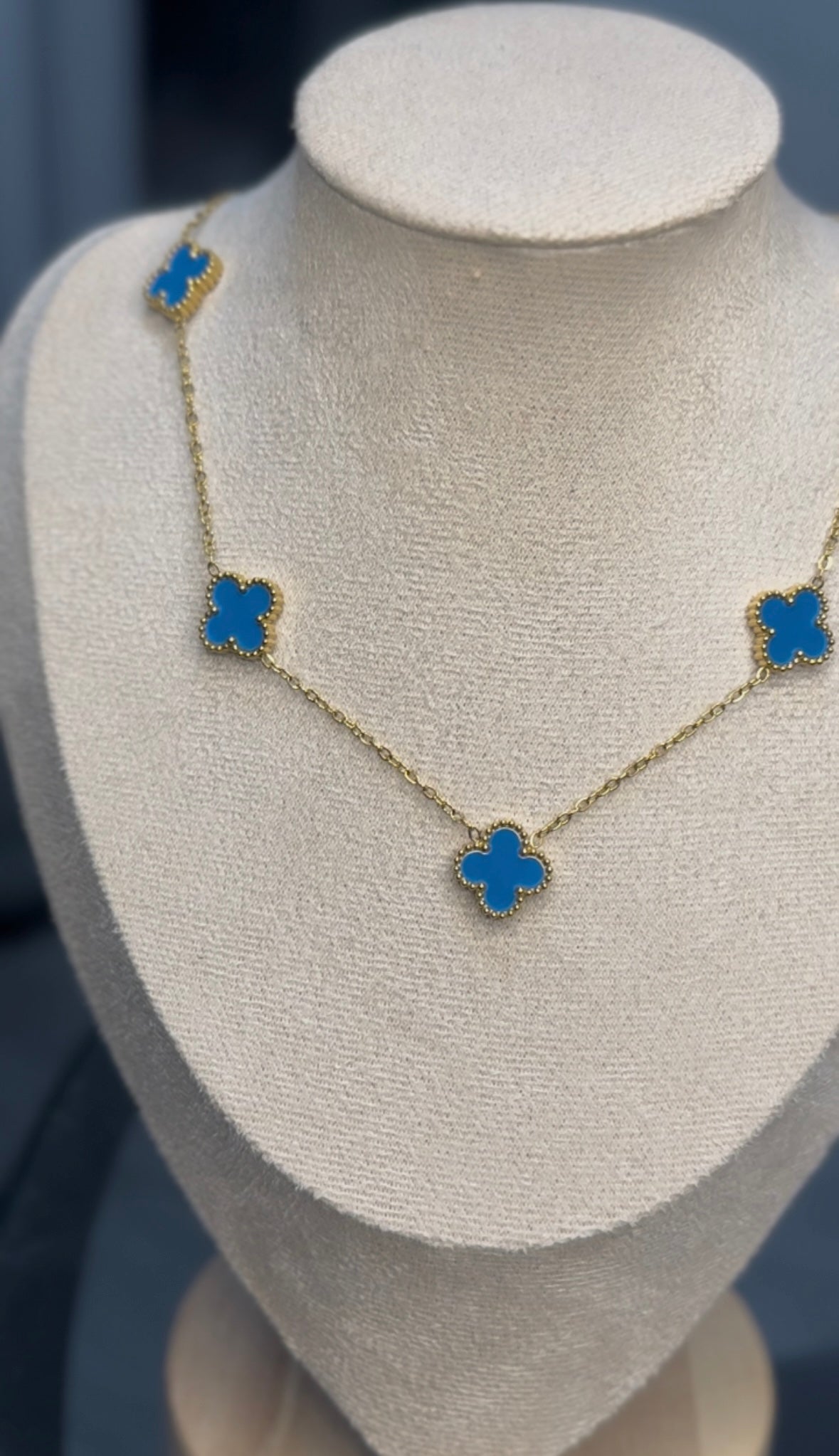 Blue and gold 5 motif Clover Necklace