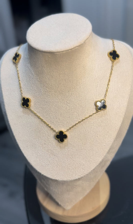 Black and gold 5 motif Clover Necklace