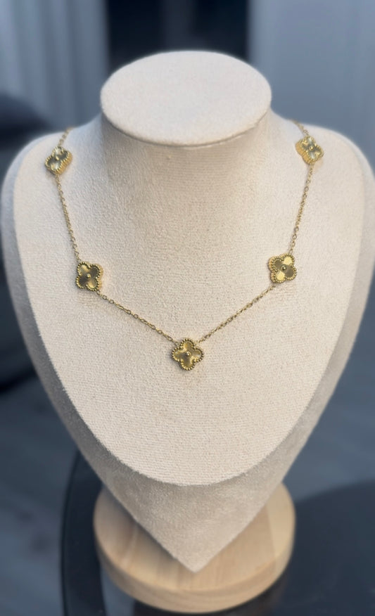 Gold 5 motif Clover Necklace