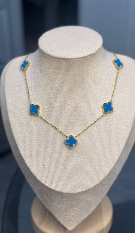 Blue and gold 5 motif Clover Necklace